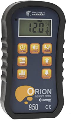 Orion® 950 Pinless Wood Moisture Meter by Wagner Meters I Accurate, Non-Damaging, Dual Depth Lumber Moisture Measurement, Bluetooth, Auto EMC, GPP/GPK & Dew Point Calculations (Standard Calibrator)