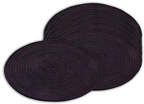 Juego de 6 manteles individuales de mesa redonda (algodón negro diámetro 38 cm