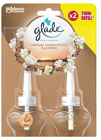 Glade Plug in Air Freshener Refill, Electric Scented Oil Room Air Freshener, Sandalwood & Jasmine, Pack of 6 Duos (12 x 20ml)