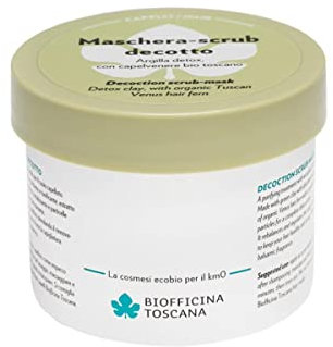 Biofficina Toscana Maschera e scrub per capelli decotto, 200 ml – Trattamento detox ed esfoliante cuoio capelluto – Con argilla verde e capelvenere bio toscano