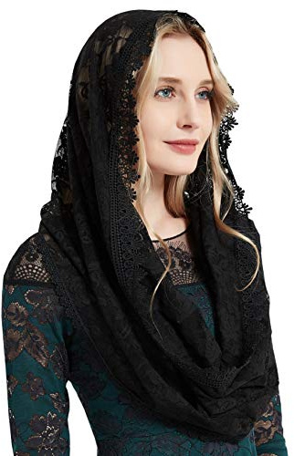YHDDYG Mantilla Voile de masse catholique pour église catholique Mantilla Couvre-chef en dentelle pour église S97, Black Infinity, taille unique