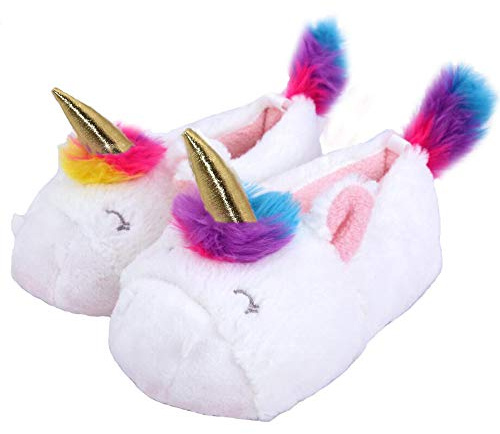 Elcssuy Unicorn Slipper for Toddler Girls Little Kid Slippers Fuzzy Memory Foam Anti Slip House Slippers for Girls Size 6-7