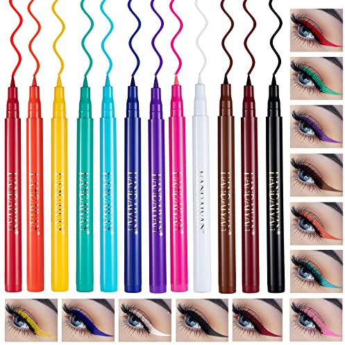 Xiangmall 12 Stück Eyeliner, bunt, flüssig, Eyeliner, Farbe, matt, wasserfest, Make-up, Eyeliner, wasserfest, langer Halt, Augen-Make-up, Geschenk für Damen (Farbe A)