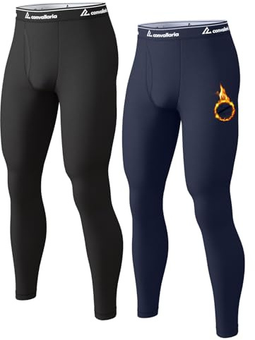 Pantaloni termici da uomo foderati in pile lungo Johns a compressione fondo atletico strato di base freddo Gear 1 2 4 pezzi, nero/blu, S