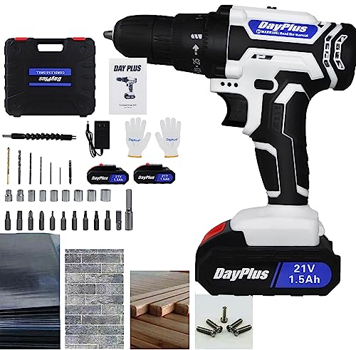21V Akkuschrauber Set, Akku Bohrschrauber mit 2x Akkus, 45Nm Akku Bohrmaschine, 25+1 Drehmomentstufen, 2-Gang, 10mm Bohrfutte, mit 26tlg Zubehör für Bohrwände, Holz, Metall, Hauswartung & DIY, Weiß