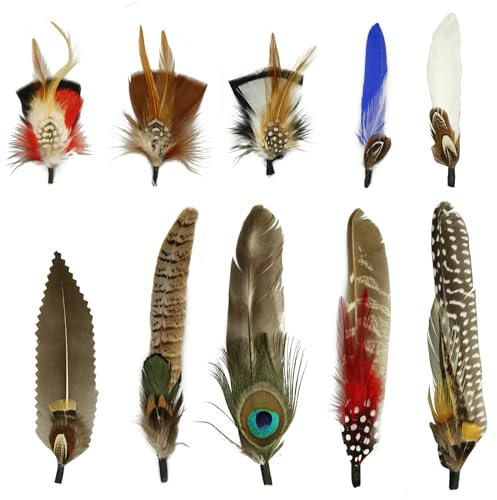 10 st hattfjädrar, naturliga fjädrar påfågelfjädrar för hattar, färgglada fjädrar pin cowboyhatt fjäder för västern cowboyhattar julfest hattar, fjädrar tillbehör gör-det-själv dekorationer (10 stil)