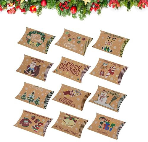 36 Stück Kraftpapier Weihnachten Geschenkbox,Weihnachten geschenkbox haus,Pralinenschachtel Geschenkschachtel für Weihnachten Geschenk Dekoration，Weihnachtsgeschenkbox für Familie und Freunde