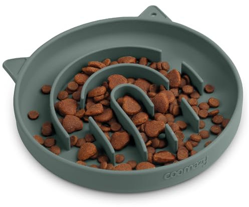 Coomazy Anti Schling Napf für Katzen Silikon Schlingnapf Slow Feeder Essen Verlangsamen, Ersticken Verhindern Langsam Fressen Futternapf für Katze(Grün)