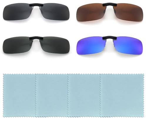 KSBBHDS Lot de 4 lunettes de soleil à clipser - Accessoires sans monture - Clip polarisé - Convient pour hommes et femmes (noir, vert, marron, bleu)