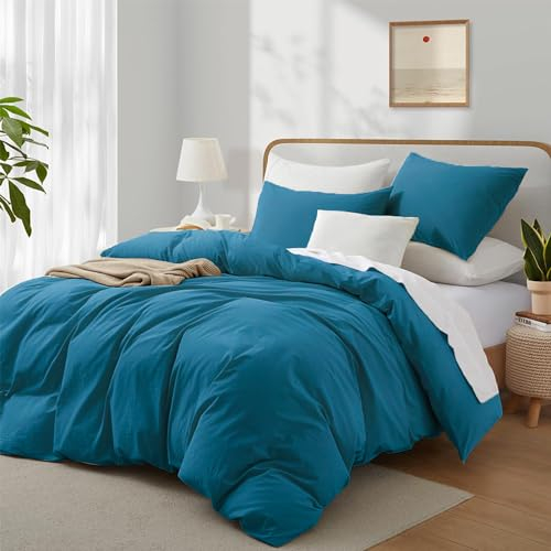 Boqingzhu Baumwolle Bettwäsche 135x200cm Türkis Petrol Blau Einfarbig Uni Ästhetik Einzelbett Weich Renforce Baumwollbettwäsche Bettbezug 135x200cm und 1 Kissenbezug mit Reißverschluss
