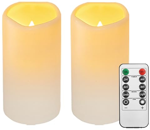 Biyanuo 2PACK Wasserdichte Outdoor LED Kerzen Fernbedienung Timer, Kunststoff flammenlose batteriebetriebene elektrische Säulenkerze (D7.5 xH14cm) Camping, Hochzeiten, Geschenke,Home Decoration