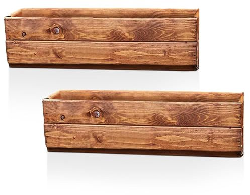 Hortico Set of 2 Wooden Garden Planters | Window Box | Rectangular Plant Pots Outdoor | Fully Assembled H15 L51 W18 cm, 14.5L, Made in the UK
