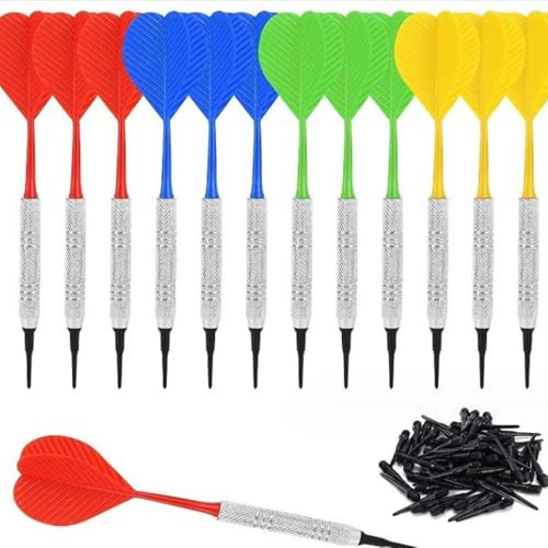 KOMUNJ 12 stycken dartpilar med mjuk spets, integrerade dartpilar med mjuk spets, dartpilar med plastspets, dartpilar i plast, spets, dartpilset, mjuka dartpilar