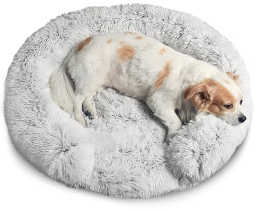 SUOXU Dog Bed, Anti-slip Bottom Round Orthopedic Pet Bed Machine Washable Removable, Fluffy Anti Anxiety Calming Dog Cat Bed, C-shaped Donut Puppy Bed, Suitable for Small Medium Pets under 7.5KG