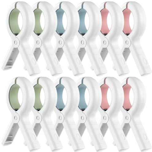 Senbowe 12 Pack Beach Towel Clips,Pool Chair Clips,Heavy Duty Plastic Clothes Pins,Quilt Drying Clips,Windproof Clothes Clips,Keep Your Towel,Clothes,Blankets to Dry on Clothesline and Hanging Rack