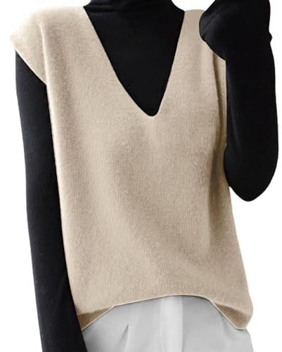 YBWZH Women's Sleeveless Jumpers Lady's Knitted Cashmere Sweater Vest V Neck Pullover Knitting Tank Top Christmas for Girl Casual Travel