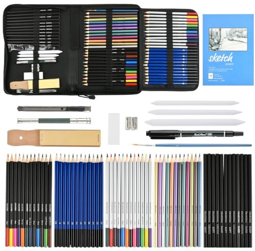 YOPEUC 72 Piezas Lápices de Dibujo Profesional,Maletin Pinturas para Niños,Juego de Lápices de Dibujo Con Grafito, Cuaderno de Dibujo Lápices de Colores,Maletin Colores Niños para Niños, Adultos