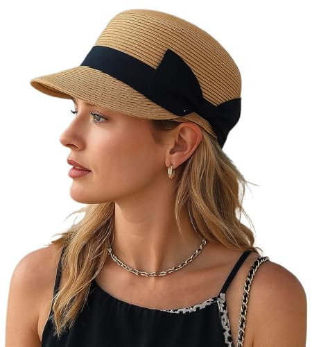 JazRvr Strohhut Damen, Sonnenschutz Sommerhut mit Breiter Krempe, Falbarer Strohhut für Strand, Urlaub und Outdoor-Aktivitäten, Leichter und Atmungsaktiver Damen Sonnenhut in Khaki