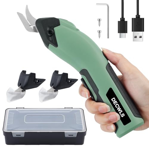 Decwls Cordless Electric Scissors for Fabric, 4V Rechargeable Cardboard Scissors with 3 Replaceable Sharp Blades, Electric Shears for Cutting Fabric, Cardboard, Carpet, Leather, Felt