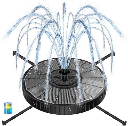 Fuente Solar 3.5W, Yzert Bomba de Agua Solar Vidrio, 3 Modos de Ajuste de Altura de Agua, 2000mAh Batería, 7 Boquillas & 4 Varillas Giratorias Fuente para Estanque para Jardín (Negro)