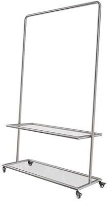 Klädställ I Rostfritt Stål, Kraftiga Metall Med 2 Hyllplan, Boutiqueklädställ, For Att Hänga Kläder(80x40x180cm)
