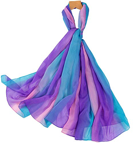 Nuofengkudu Damen Chiffon Regenbogen Schals Lang Bunt Weich Leichte Dünne Schalcape Schlauchschal Shawls Wraps Schlauchschal Urlaub Reise Partei Loopschal(Violett,One Size)