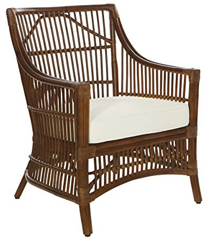 OSP Home Furnishings Maui Rattan Arm Chair, Cream Cushion and Brown Washed Frame