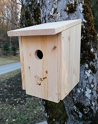 Nista (N32) para gorriones, carboneros y más. De madera de pino resistente a la intemperie de 20 mm de grosor. Casa para pájaros con orificio de entrada de 32 mm