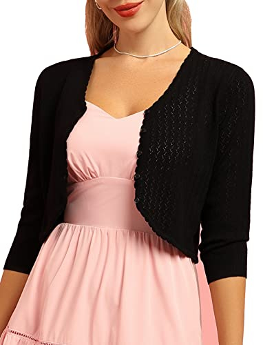 Cardigan Kurz Damen Elegant 3/4 Arm V-Ausschnitt Knopfleiste Casual Basic Bolero Büro Dating Schwarz XXL