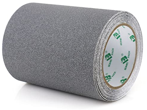 BOMEI PACK Antirutsch Klebeband Streifen mit Selbstklebend, 15cm x 5m Treppe Stufen Band Kleber rutschfest Klebeband, Hohe Traktion für innen- und Außenbereich Silber/Grau Wasserfest (15cmx5m)