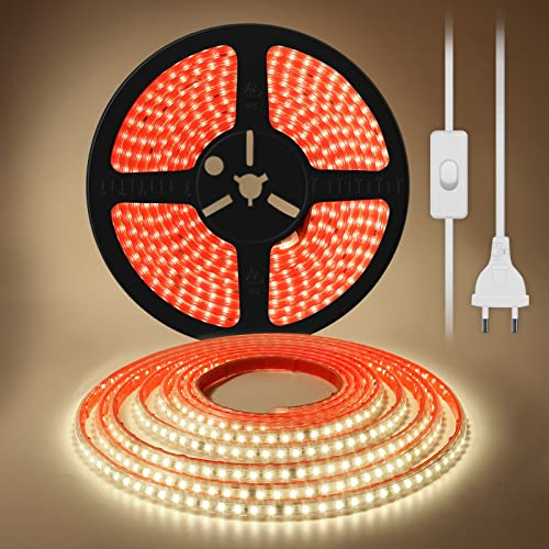 pcning 10M Tira Luz LED 220V Adhesiva sin transformador con Interruptor, 10 Metros SMD 2835 Flexible Strip Light 3000K Blanco Calido IP67 Impermeable Tiras (Blanco calido, 10)