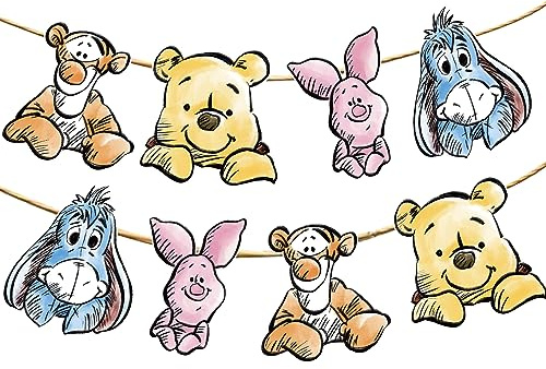 CORODER Winnie Banner For Baby Shower Decorations Birthday Banner Party Decoration Party Supplies(8PCS)