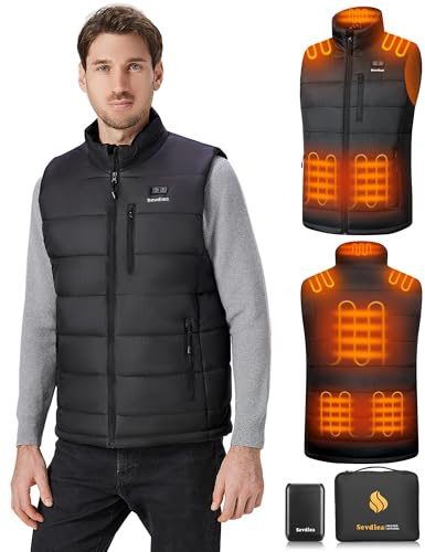Sevdiea Men's Heated Vest with 7.4V 16000 mAh Battery Pack, Lightweight Warm Heating Vest Winter Coat Fishing Vest-XL