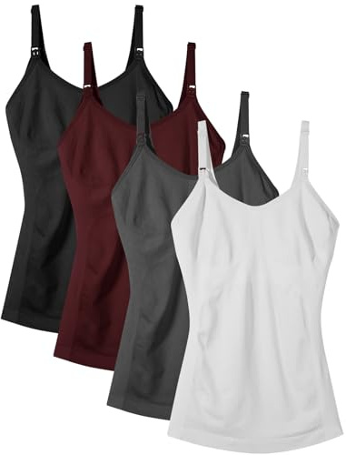 Women's Maternity Nursing Tank Tops with Built in Bra for Breastfeeding Camisoles Shirt 4Pack