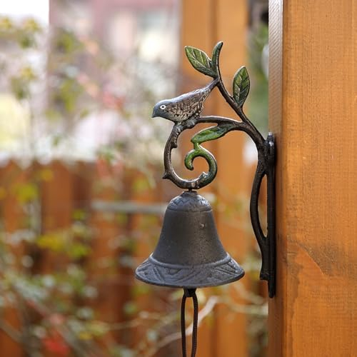 Türglocke Gusseisen Glocke Handbemalte Türklingel für Aufhängen An Der Wand, Schild mit Vogel, Türklingel Aus Eisenguss für Haustür Garten Schule Bauernhof Villa