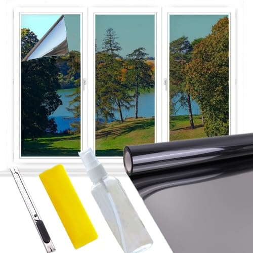 HKC Pellicola Specchio per Vetri Finestre, 44,5 x 400 cm Pellicola per Protezione Solare Autoadesiva, Pellicola Privacy Finestre Anti UV, Pellicola Termica per Finestra Adatto per Ufficio Casa