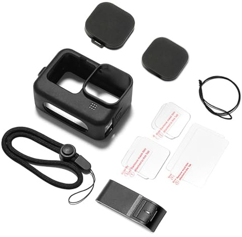POFET Custodia in Silicone per Go PRO Hero12-9 Kit di Accessori Copertura Laterale della Batteria/Copriobiettivi/Proteggi Schermo/Cordino