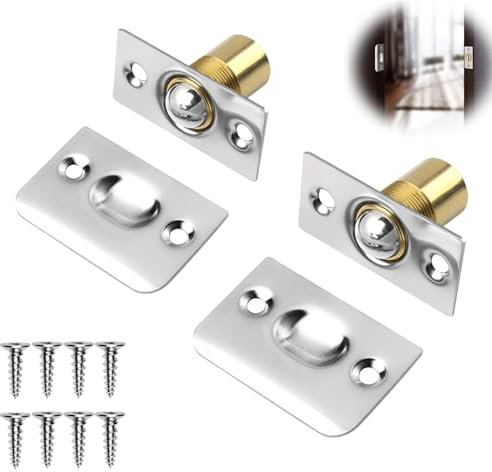 2 Pcs Adjustable Roller Ball Door Catch, Push to Open Door Catches, Latch Door Closer Spring Ball Bearing Door Door Hardware for Doors Cupboards Cabinets and Wardrobes Including Fixing Screw