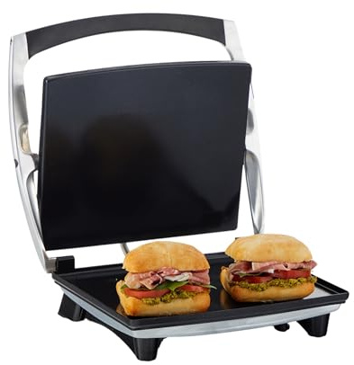 IMUSA 12x10in Stainless Steel Electric Panini Press with Temperature Control, Nonstick Plates for Sandwiches, Grilled Paninis, Quesadillas, and More