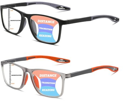 Hubeye Gafas de lectura deportiva para mujeres y hombres ultraligeras anteojos de lectura gafas anti luz azul (Negro+Naranja, 2.00)