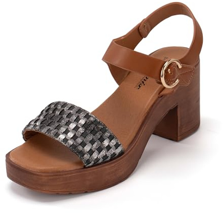 JOMIX Sandali Donna Estivi con Tacco Largo Scarpe Eleganti con Chiusura a Strappo e Fascia Intrecciata Sandali Comodi per Ufficio Casual Tempo Libero