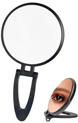 TPZORJX Pieghevole e portatile Specchio ingrandimento 15X con maniglia - Specchio per il trucco a doppia faccia (1X/15X),Per un trucco preciso in movimento