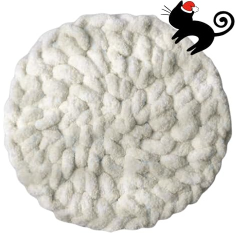 Urnat Cat Knitted Bed Mat, Extra-Soft Washable Warm Round Pads Cushions for Indoor Kittens, Cat Trees Towers, Perfect for Kneading and Sleeping (White,Medium)