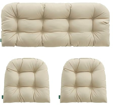 Genérico Juego De 3 Cojines para Muebles De Mimbre, Repuesto de Asiento Capitoné de Exterior para Muebles de Patio (Beige)