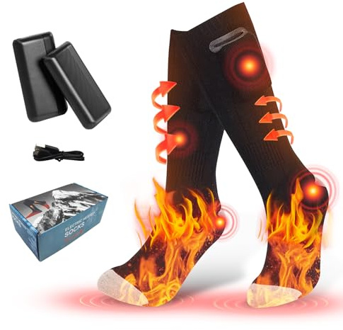 Calze riscaldabili, 2025 nuova batteria 5000 mAh calze riscaldate elettriche per uomo donna calze riscaldate ricaricabili 3 livelli di riscaldamento, calze termiche lavabili scaldapiedi per sci