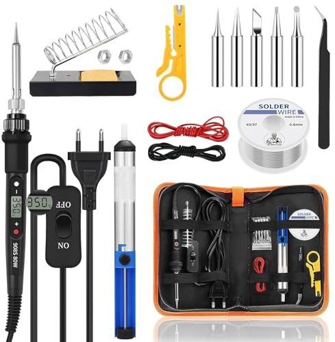 Saldatore a Stagno, 80 W (350 ℃-500 ℃),Kit saldatura elettronica 15 in 1 con interruttore ON/OFF,5 guasti saldatore,Pompa dissaldante,Filo di saldatura, Riparazioni Elettroniche