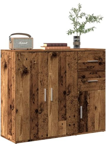 Fangmaliuyun Credenza in legno antico 91 x 29,5 x 75 cm, armadio da cucina con 3 ante e 2 cassetti, robusto materiale in legno e ferro, molto spazio per sala da pranzo, corridoio e soggiorno