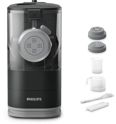 Philips Kitchen Appliances Compact Pasta and Noodle Maker, Viva Collection, Comes with 3 Default Classic Pasta Shaping Discs, Fully Automatic, Recipe Book, Small, Black (HR2371/05)