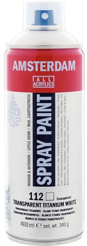 Amsterdam Pintura en aerosol, blanco titanio transparente, 112-400 ml, a base de agua, resistente a la luz, bajo olor, uso multiusos