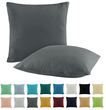 SHC by BaSaTex 2er Pack Jersey Kissenbezüge Kissenhüllen | Kopfkissenbezug aus 100% Baumwolle | 80x80 cm Dekokissen Bezug | Farbe Anthrazit Grau